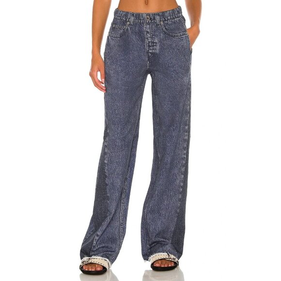 NWT rag & bone Miramar Wide Leg in Bridle Trail Photo Printed Faux Jean Pants XS - Picture 1 of 12